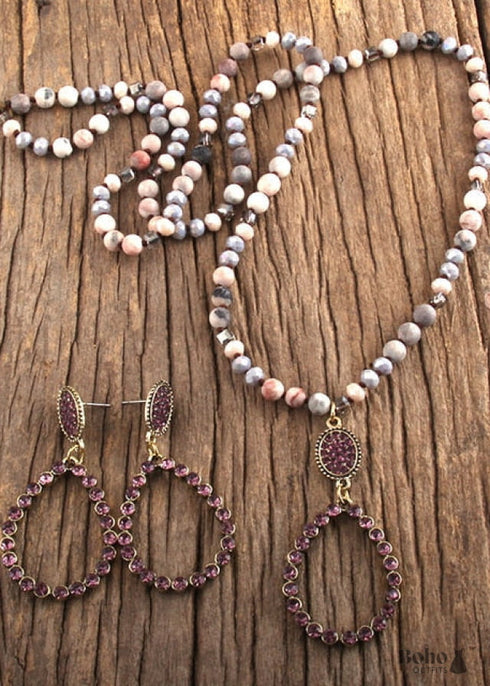 Boho Necklace, Jewelry Set, RH Amazonite Crystal Green Black Natural Stone